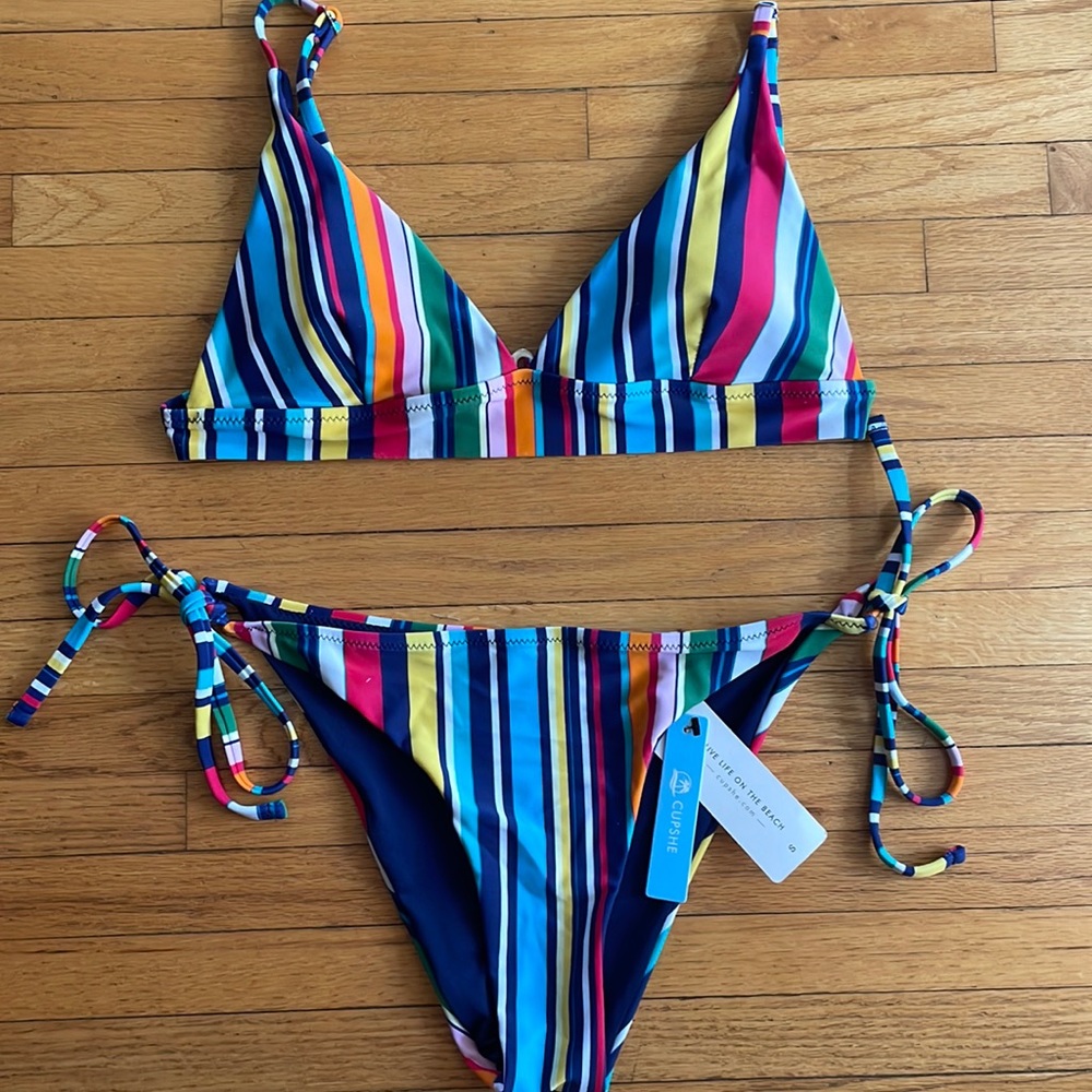 Cupshe Rainbow Striped Dide Tie Bikini Swimsuit - NWT